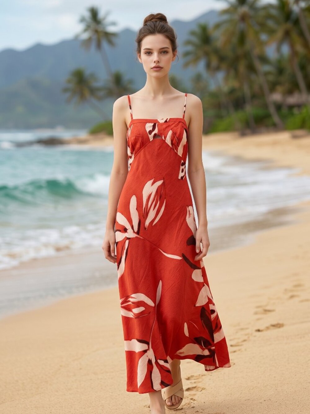 NWT Caroline Constas New York Floral Linen Blend Maxi Dress Orange US M